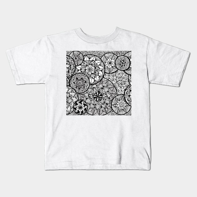 Monochrome Mandala/Zentangle bubbles Kids T-Shirt by TheHermitCrab